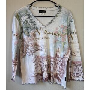 Impulse Californai White Vtg Vienna XL Ruffle Hem Graphic Shirt Fairy Grunge Y2K